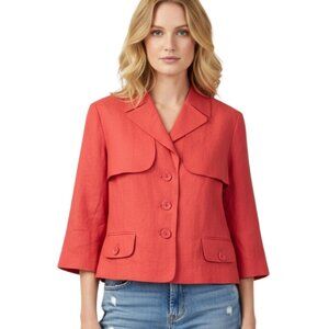 Larry Levine Womens Coral Swing Jacket Cropped Linen-Blend Blazer 3/4 Sleeve XL
